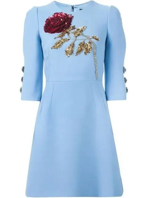 Dress with Embroidered Paillettes Rose, Blue