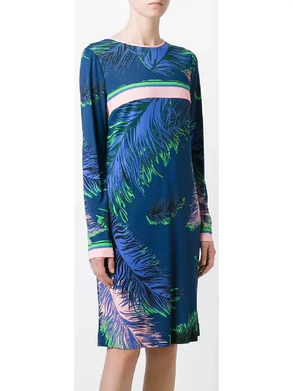 Feathers Printed Dress in Blue