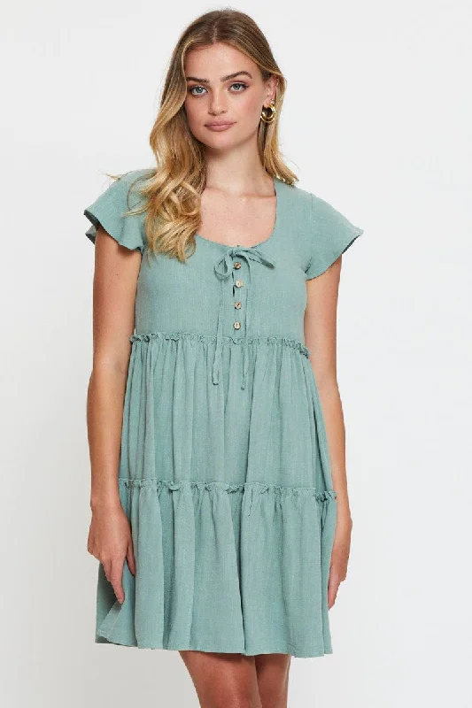 Green Mini Dress Short Sleeve