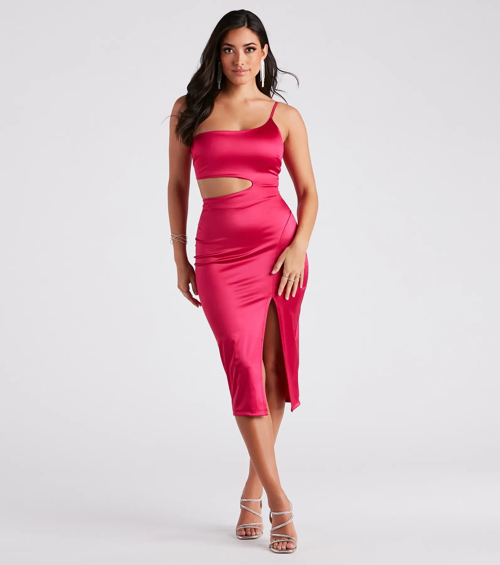 Make The List Satin Slit Midi Dress