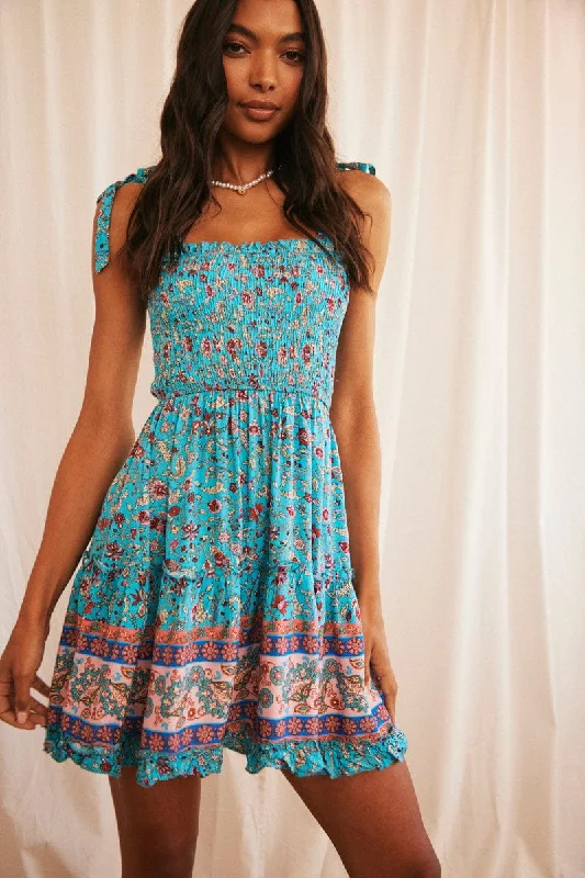 Print Boho Print Mini Dress Sleeveless Fit & Flare