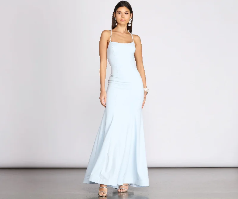 Billie Crepe Lace Up Mermaid Gown