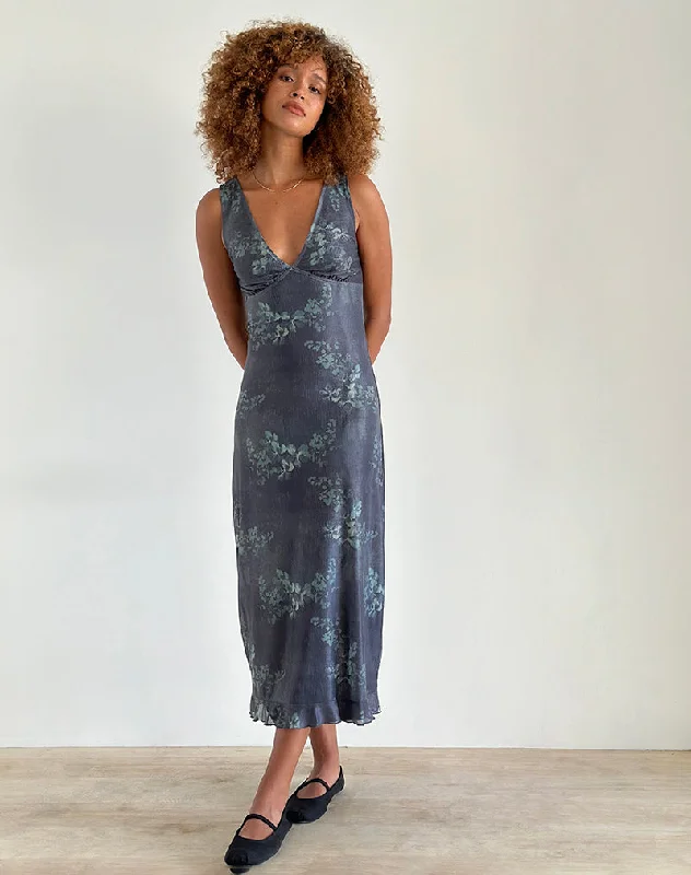 Gabriela Midi Dress in Faded Botanical Green