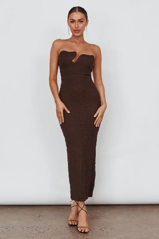 Horizon Strapless Textured Midi Dress Chocolate