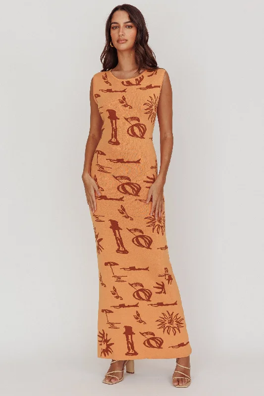 Irene Column Silhouette Maxi Dress Apricot