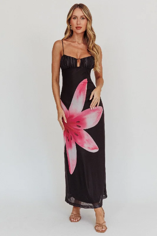 Kailua Floral Print Maxi Dress Black