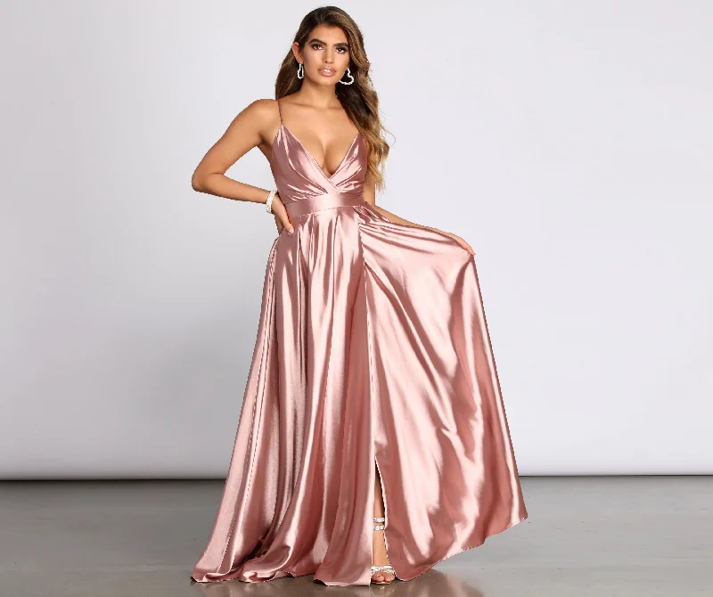 Lucy Formal Satin Wrap Dress