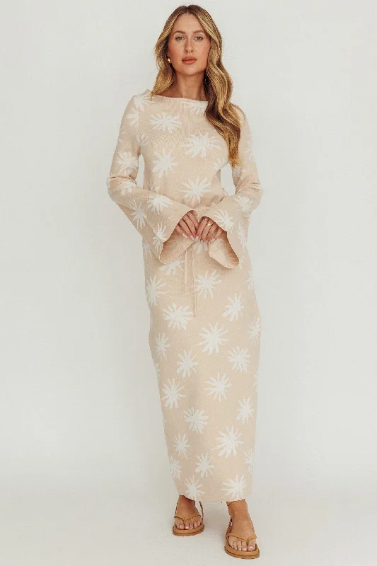 Orleans Star Print Knit Maxi Dress Sand