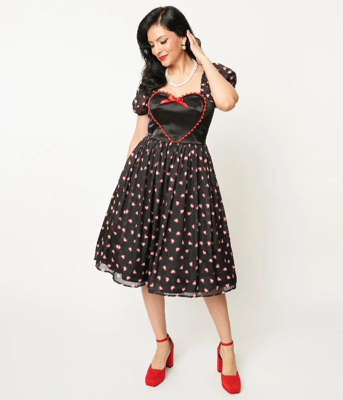 Unique Vintage Black Cupid's Lover Swing Dress