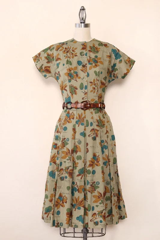 1950s Nature Guide Cotton Day Dress XS