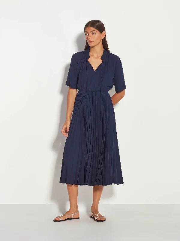 Alegra Pleat Dress (Matte Pleat) Navy