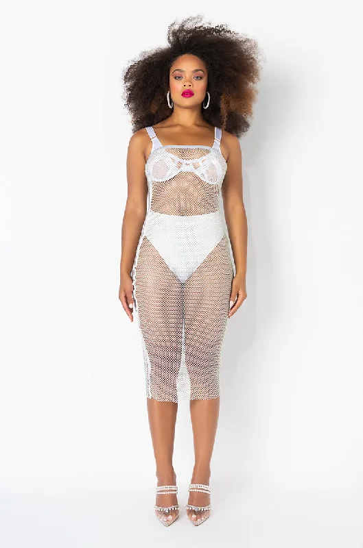 ALL DAY BABY RHINESTONE MESH TUBE DRESS WHITE