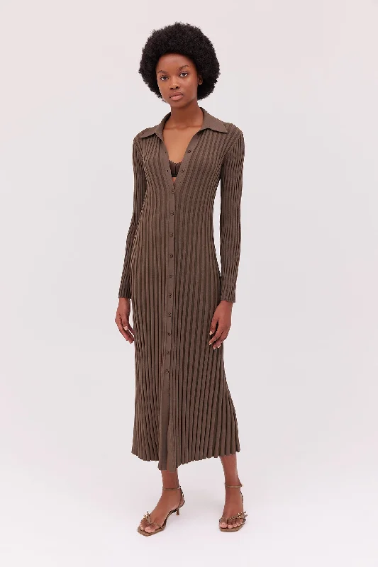 Button-Through Collared Knit Dress