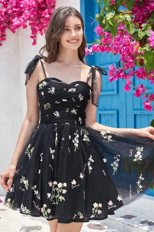 Cute A Line Black Short Homecoming Dress With Embroidery