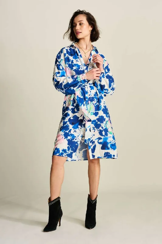 Dress SP7761 in Crane Birds Blue by POM Amsterdam