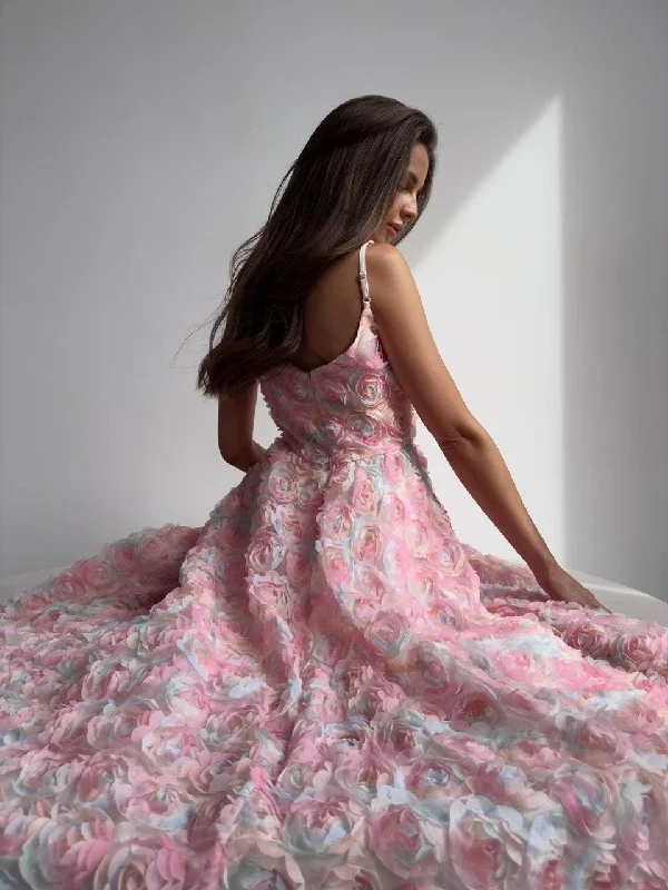 Elegant Floral Midi Pink Dress