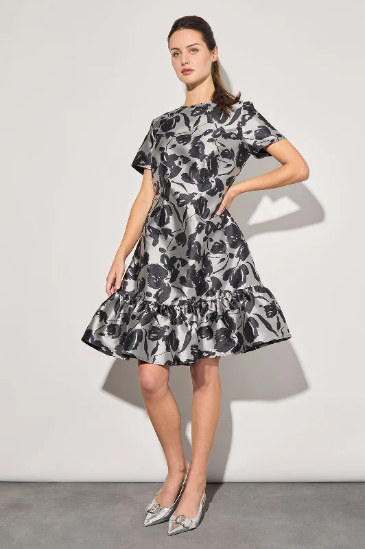 Floral Woven Flounce Knee-Length Dress