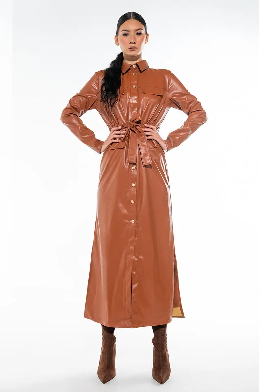 FOREVER VEGAN LEATHER SHIRT DRESS