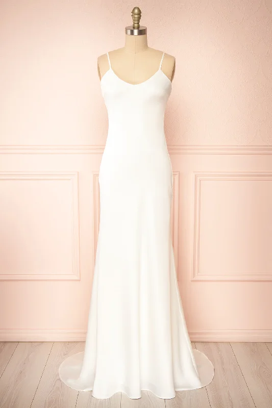 Fulmina | Ivory Satin Maxi Slip Dress