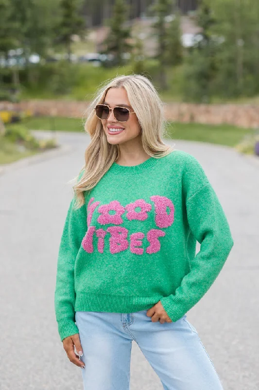 Give Off Good Vibes Green and Pink Sweater FINAL SALE