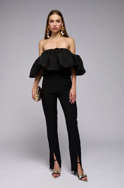 IM SPEAKING OFF THE SHOULDER JUMPSUIT IN BLACK