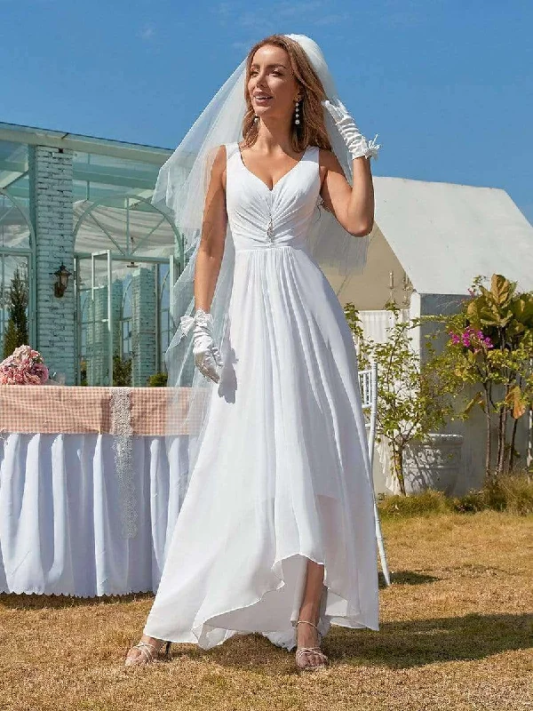 Jaylynn High Low chiffon wedding gown in white Express NZ wide