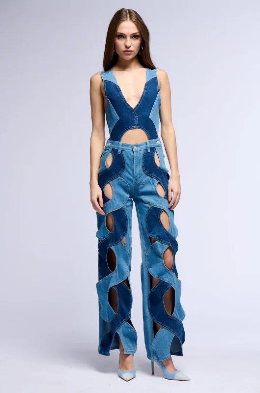 JULIETTE WEAVE TWO TONE DENIM JUMPSUIT