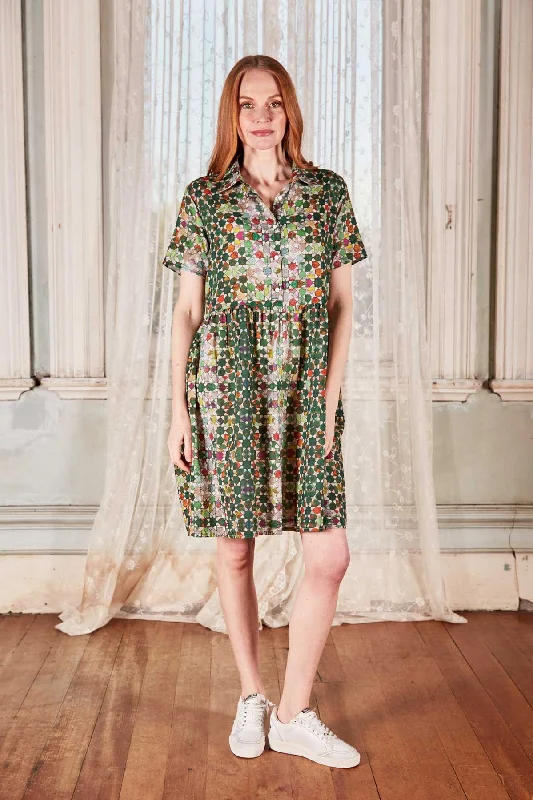 Kaleidoscope Villa Dress Green in Cotton Voile