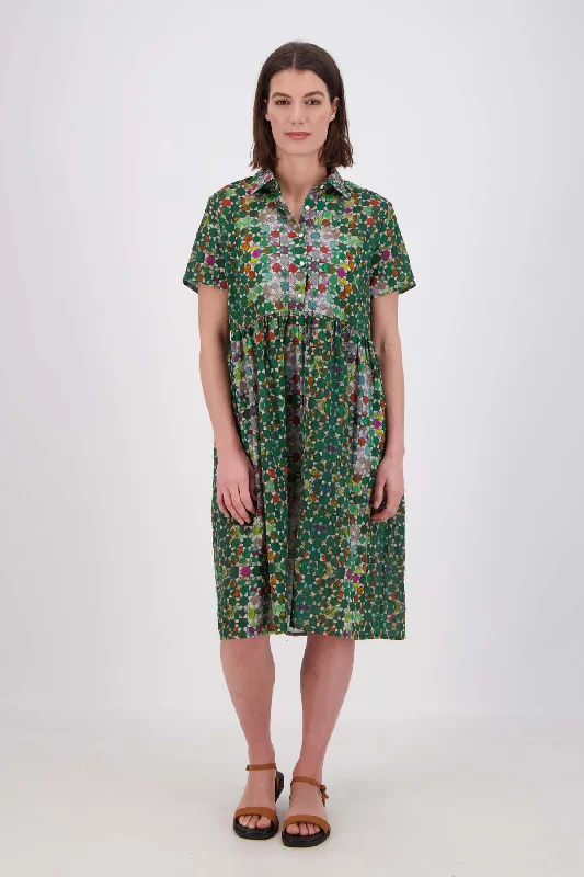 Kaleidoscope Villa Dress Long Green in Cotton Voile