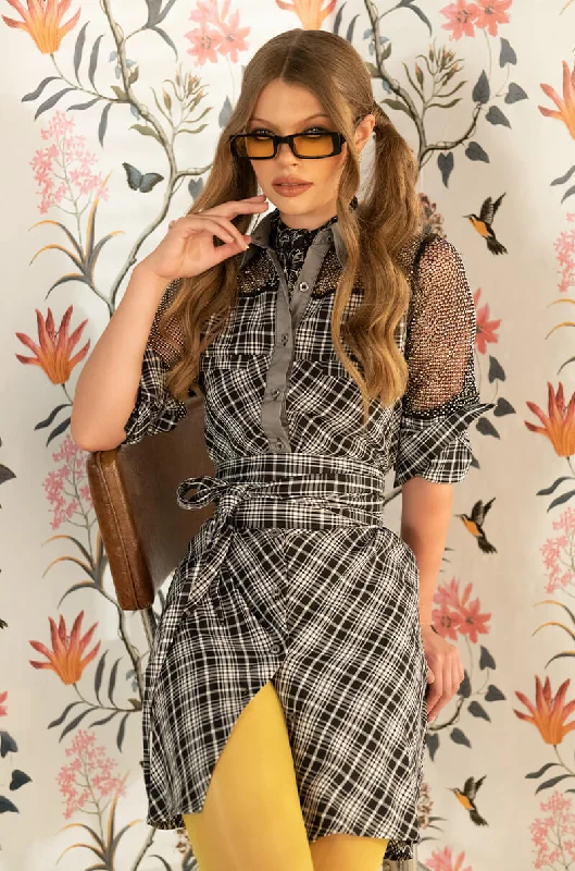 LIVING FOR THIS PLAID TIE FRONT DRESS