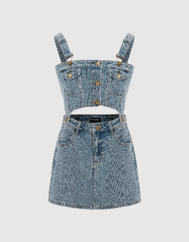 2 In 1 Denim Pinafore Dress