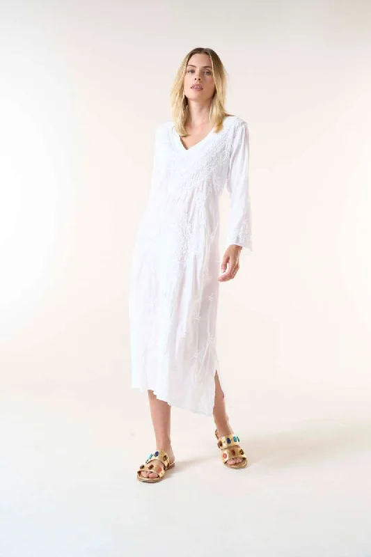 Pre Order Long Goa Dress Embroidery in White/White S24-07EN/W-744 by One Season