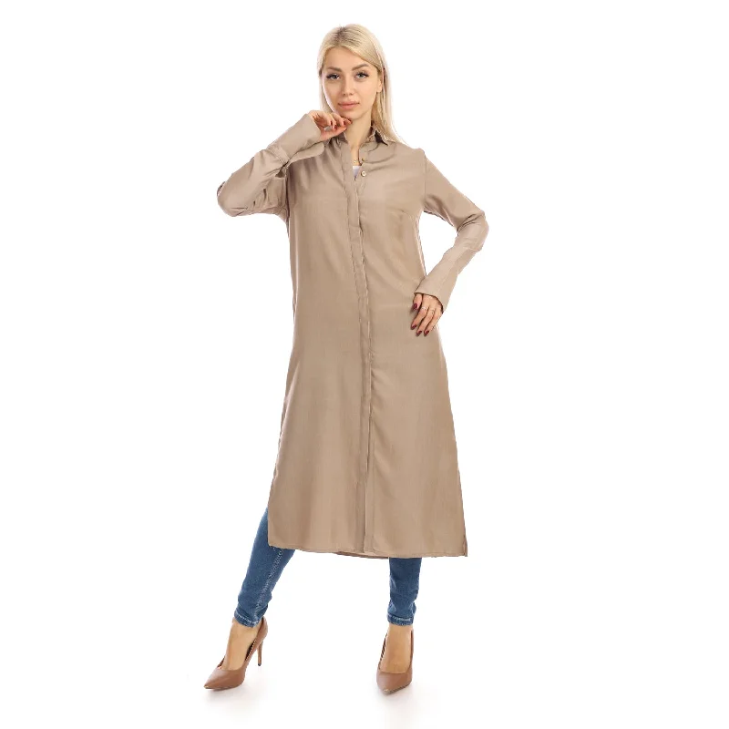 Long Sleeves Plain Buttoned Long Shirt - Kady