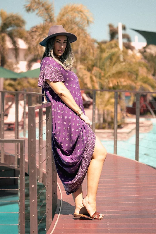 Maxi Wingdress Sleeved - eggplant