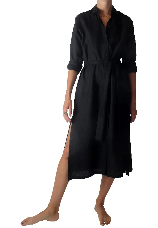 Monaco Linen Dress Black