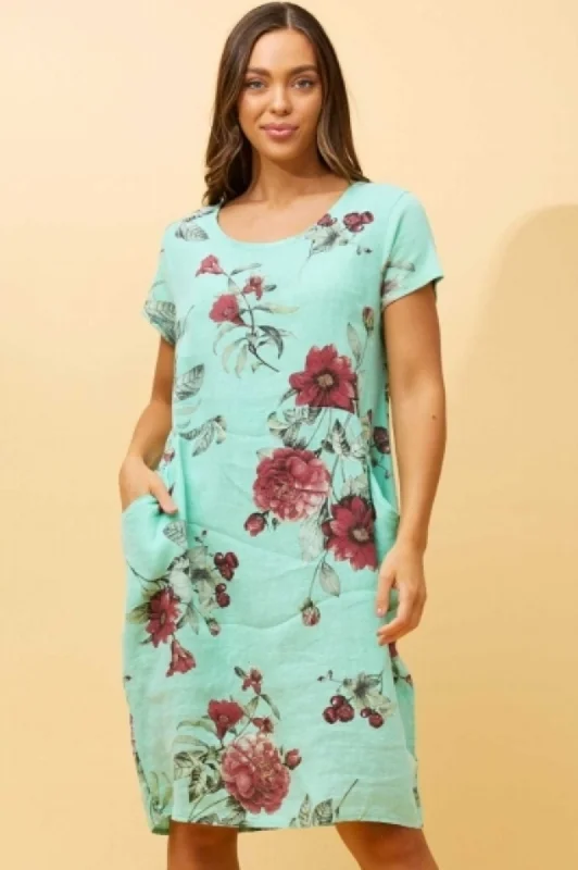 Morgan Linen Dresses - Aqua