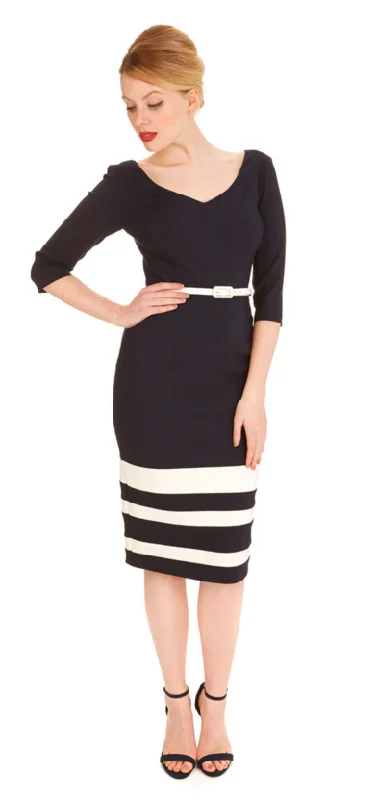 Navy V-Dress White Stripe