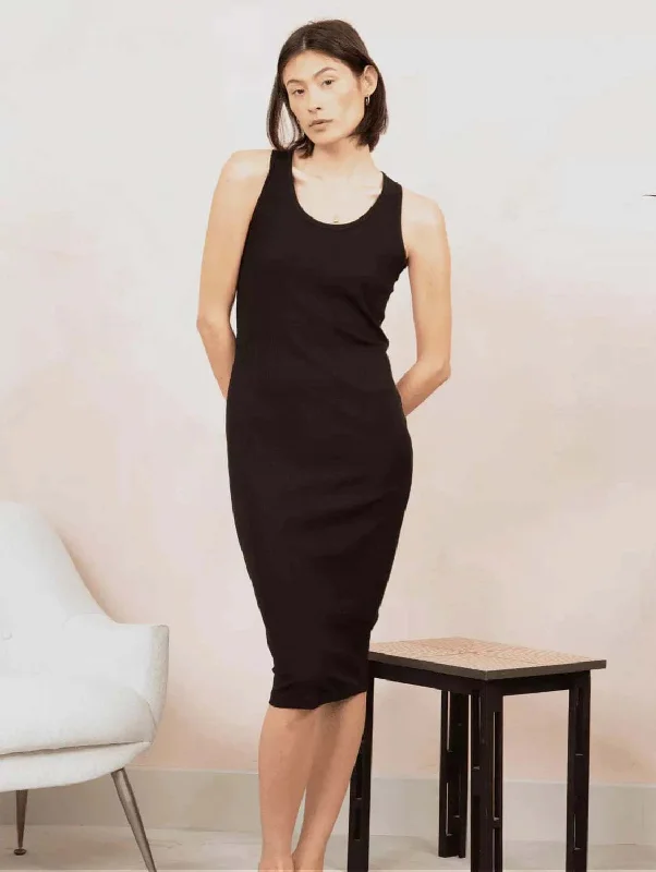 Organic Cotton Ribbed Tank Dress | Black