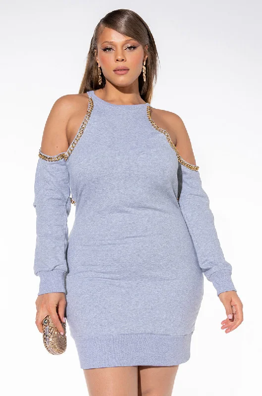 PLUS MOST LOVED COLD SHOULDER SWEATSHIRT DRESS HEATHER GREY