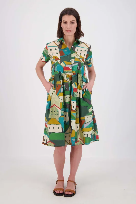 Pueblito Villa Dress Long Green in Cotton