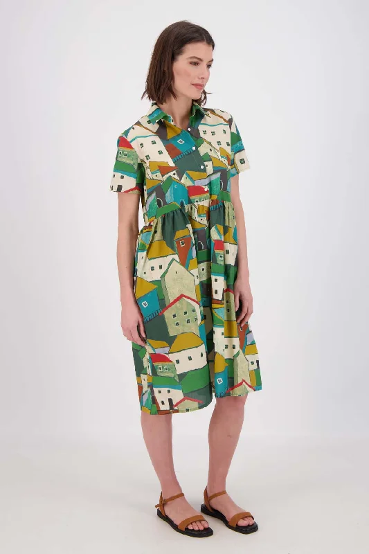 Pueblito Villa Dress Long Green in Seersucker | Pre-Order