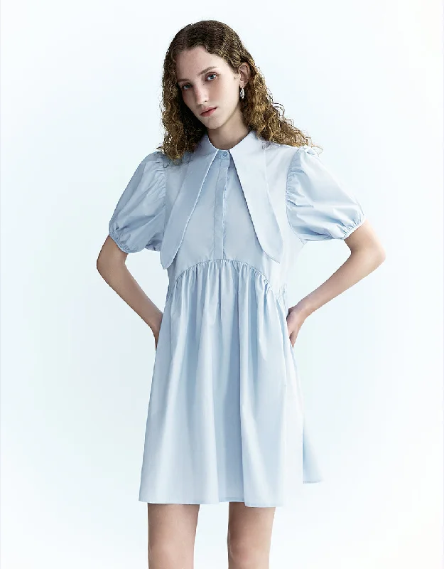 Puff Sleeve Lapel A-Line Shirt Dress