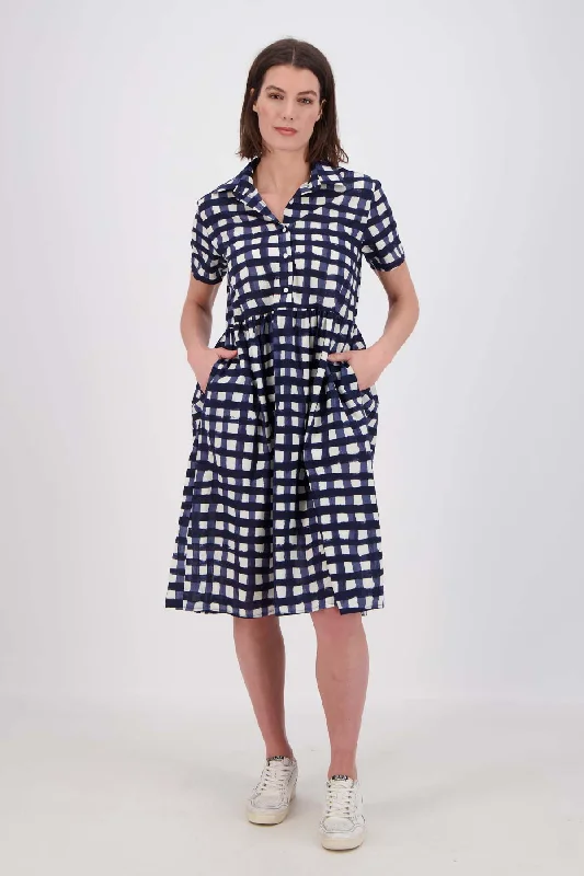 Rosa Villa Dress Long Navy in Cotton