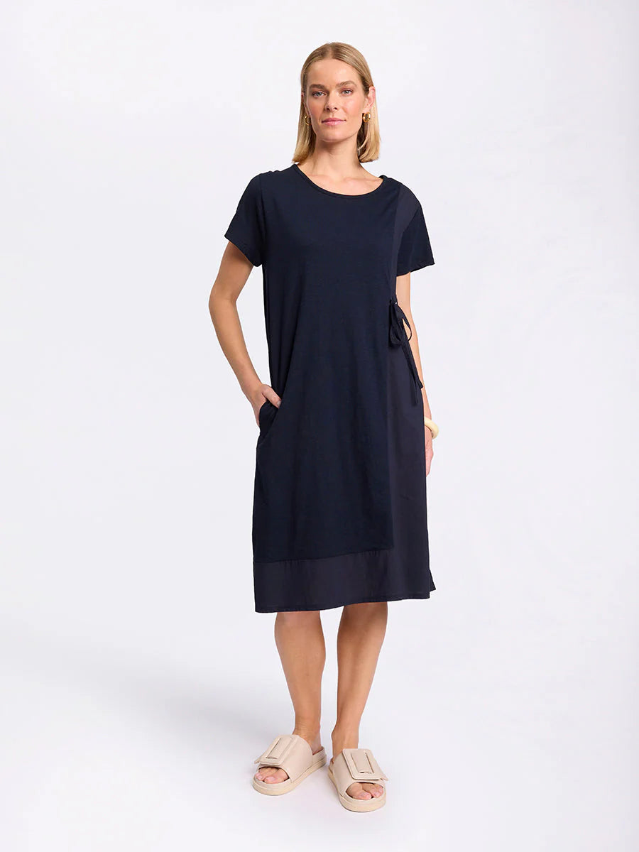 Short Sleeve Spliced Dress YTMS59299 in Navy by Marco Polo