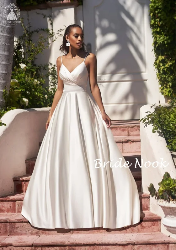 Spaghetti Straps Sexy A-Line Satin Wedding Dress