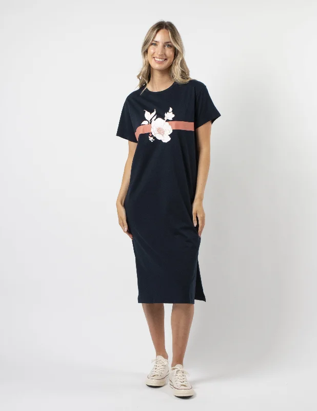 Stella + Gemma Maxie T-Shirt Dress - Navy Rose Floral With Stripe