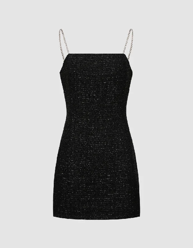 Tweed Off-Shoulder A-Line Cami Dress