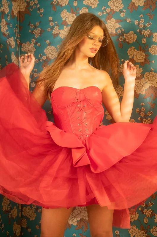 ULTRA FAB FASHION DRESS WITH ATTACHED CORSET AND TULLE SKIRT DARK PINK