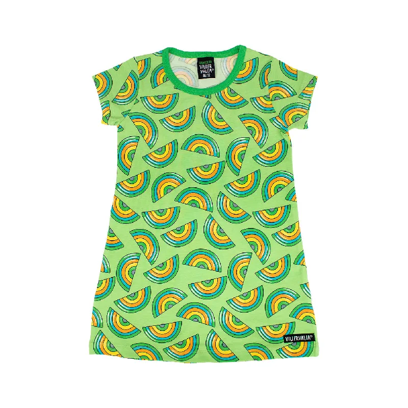 Rainbow Short Sleeve Dress - Light Pea - 2 Left Size 1-2 & 10-12 years