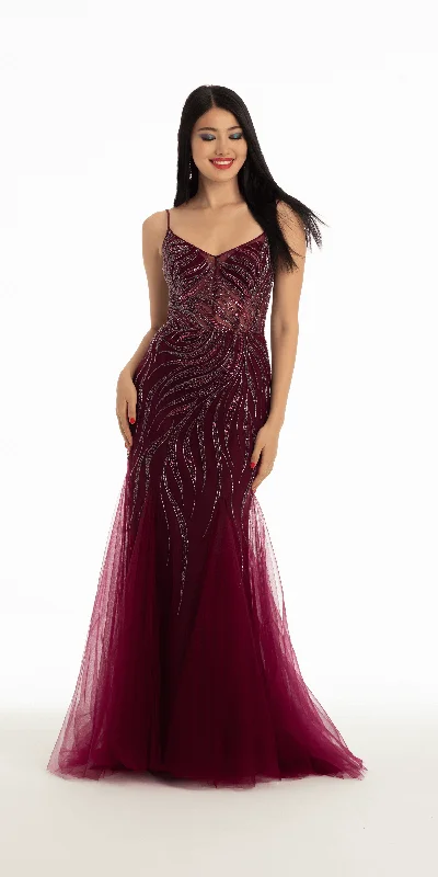 Vine Beaded Sweetheart Tulle Mermaid Dress with Godets